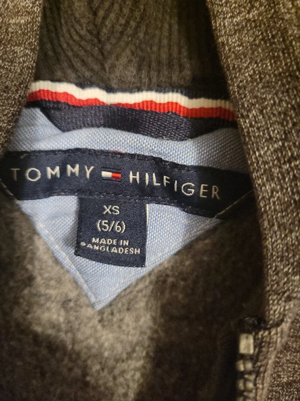 Tommy Hilfiger Kids' Heather Gray Zip Hoodie with Red H Patch